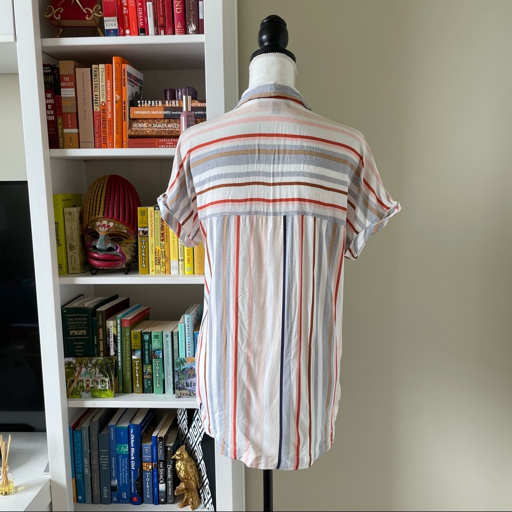 Lulu's White Striped Button-Down Shirt with Rust, Navy & Gray Stripes - Picture 4 of 5